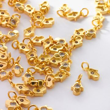 Złocona zawieszka ręka Fatimy z cyrkonią 9mm