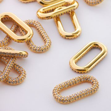 Złocony łącznik ogniwo łańcucha z cyrkoniami 23mm