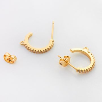 Złocone bigle z cyrkoniami multikolor do podwieszania 15mm