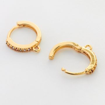 Złocone bigle angielskie z cyrkoniami multikolor do podwieszania 13mm