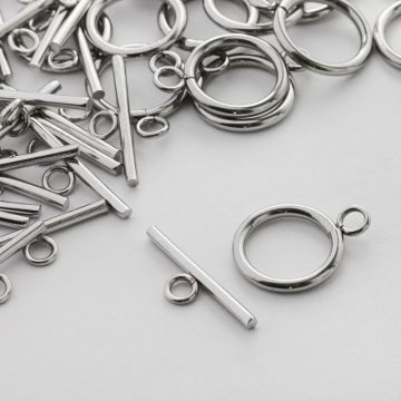 Zapięcie toggle kółko i patyczek ze stali chirurgicznej w kolorze srebrnym 16mm