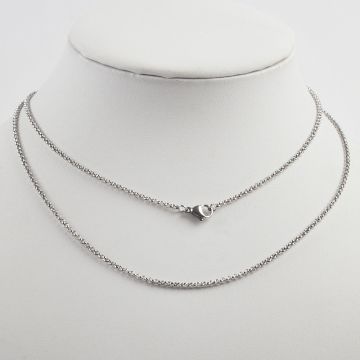 Łańcuszek ze stali chirurgicznej rolo z zapięciem w kolorze srebrnym 75cm