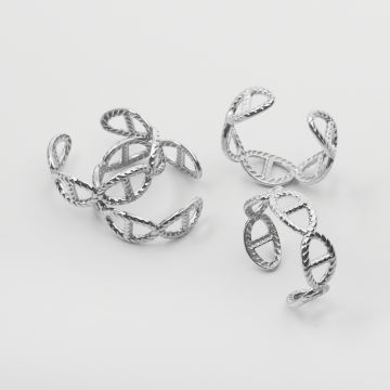 Pierścionek ze stali chirurgicznej regulowany owale z liny 20,5mm