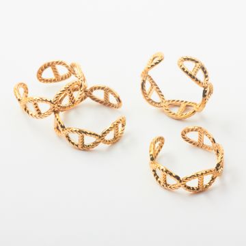 Pierścionek ze stali chirurgicznej regulowany owale z liny w kolorze złotym 20,5mm