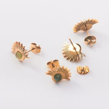 Kolczyki ze stali chirurgicznej z zielonym awenturynem w kolorze złotym 10,5mm