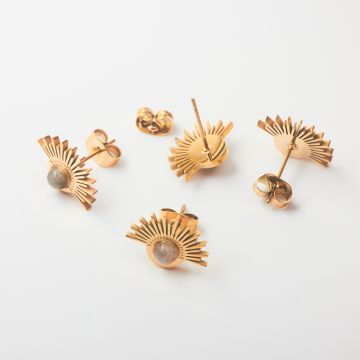 Kolczyki ze stali chirurgicznej z labradorytem w kolorze złotym 10,5mm