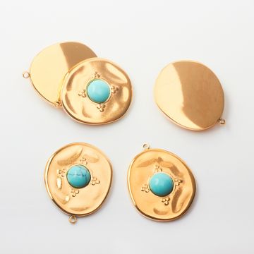 Zawieszka ze stali chirurgicznej z niebieskim howlitem w kolorze złotym 20mm