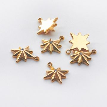 Zawieszka ze stali chirurgicznej róża wiatrów z mini cyrkonią w kolorze złotym 12mm