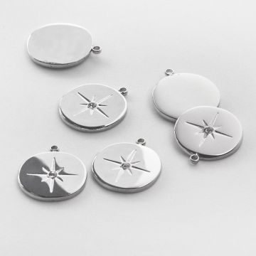 Zawieszka ze stali chirurgicznej róża wiatrów w kółku z cyrkonią 15,5mm