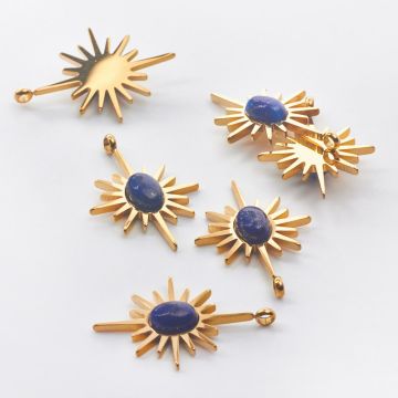 Zawieszka ze stali chirurgicznej słońce z lapis lazuli w kolorze złotym 30mm