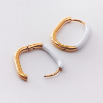 Kolczyki ze stali chirurgicznej z białą emalią w kolorze złotym 20,5x16,5mm