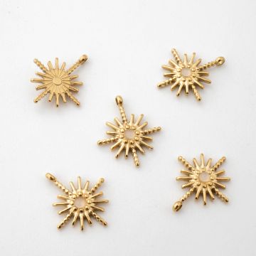 Zawieszka ze stali chirurgicznej słoneczko z kryształem górskim w kolorze złotym 16,5x14mm PVD