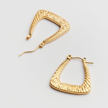 Kolczyki ze stali chirurgicznej ozdobny trapez w linie i kółka w kolorze złotym 25,5mm PVD