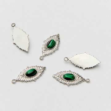 Zawieszka ze stali chirurgicznej oczko z malachitem w kolorze srebrnym 20mm