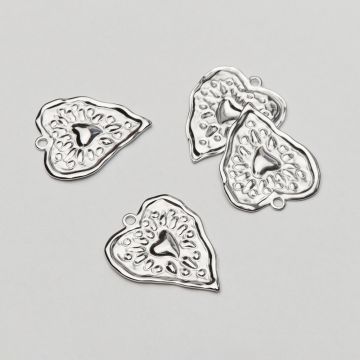 Zawieszka ze stali chirurgicznej serce w sercu w kolorze srebrnym 35mm