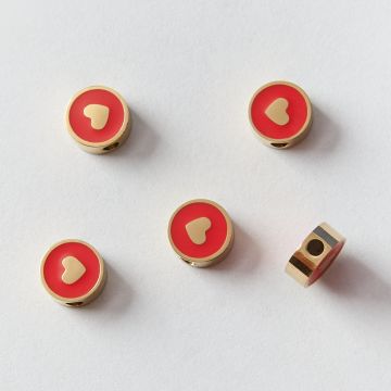 Koralik ze stali chirurgicznej serce z czerwoną emalią w kolorze złotym 8mm