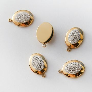 Zawieszka ze stali chirurgicznej owal wysadzany cyrkoniami w kolorze złotym 17mm PVD