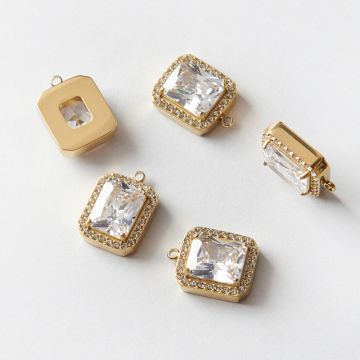 Zawieszka ze stali chirurgicznej prostokąt z wielką cyrkonią w kolorze złotym 16,5x12mm PVD