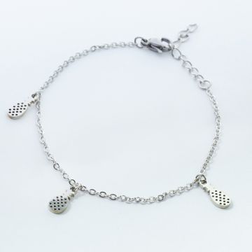 Bransoletka ze stali chirurgicznej trzy zawieszki ananas w kolorze srebrnym 19,5cm