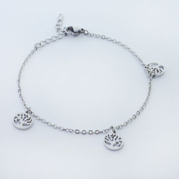 Bransoletka ze stali chirurgicznej z trzema zawieszkami drzewo rodziny w kolorze srebrnym 19cm