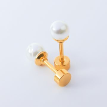 Kolczyki z perłami ze stali chirurgicznej w kolorze złotym 5mm