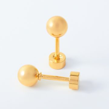 Kolczyki kulki ze stali chirurgicznej w kolorze złotym 5mm