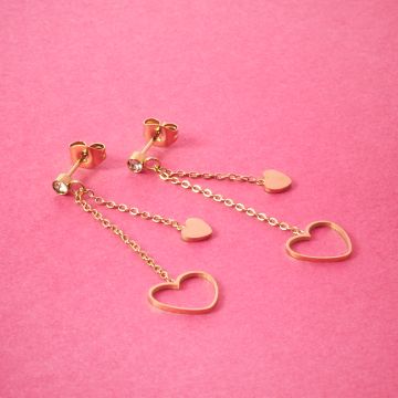 Kolczyki ze stali chirurgicznej serce wycięte w kolorze złotym 4,5cm