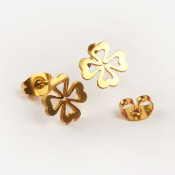 Kolczyki ze stali chirurgicznej koniczynka wycięta w kolorze złotym 9mm