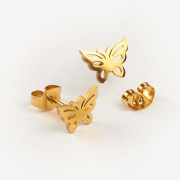 Kolczyki ze stali chirurgicznej motylek w kolorze złotym 6,5x8,5mm