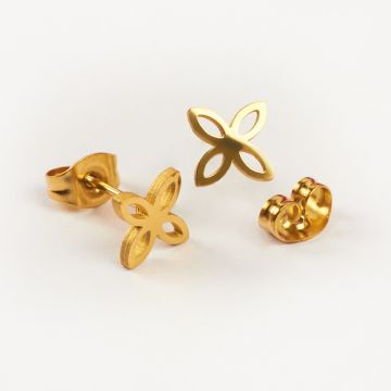 Kolczyki ze stali chirurgicznej koniczyna marokańska w kolorze złotym 8,5x8,5mm