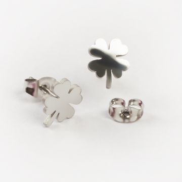 Kolczyki ze stali chirurgicznej koniczynka w kolorze srebrnym 9,5x6,5mm