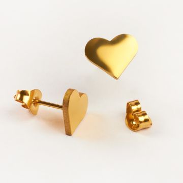 Kolczyki ze stali chirurgicznej serce w kolorze złotym 8,5x7mm
