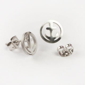 Kolczyki ze stali chirurgicznej kotwica w kolorze srebrnym 9,5mm