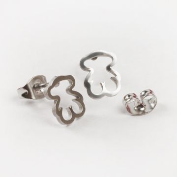 Kolczyki ze stali chirurgicznej miś w kolorze srebrnym 8x6,5mm