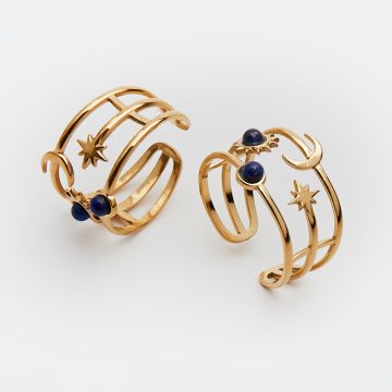 Pierścionek ze stali chirurgicznej z lapis lazuli w kolorze złotym 18mm