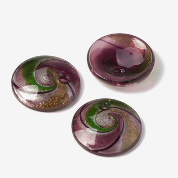 Zawieszka szkło weneckie kółko fioletowo-zielone 50mm