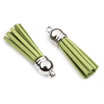 Chwost z rzemienia zamszowego w srebrnym okuciu zielony 4cm