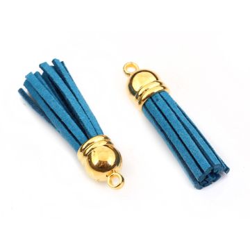 Chwost z rzemienia zamszowego w złotym okuciu morski 4cm