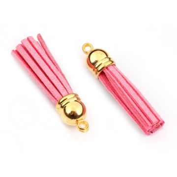 Chwost z rzemienia zamszowego w złotym okuciu różowy 4cm