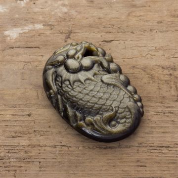 Zawieszka z obsydianu złotego ręcznie rzeźbiona 56mm