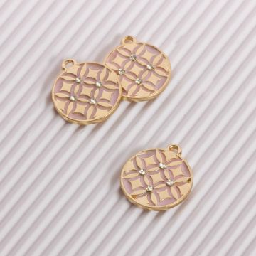 Zawieszka emaliowana romby z kryształkami różowy 18mm