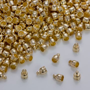 Końcówki do rzemieni i sznurków beczułki w złotym kolorze 4.5 mm