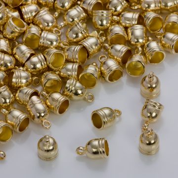 Końcówki do rzemieni i sznurków beczułki w złotym kolorze 8,5mm
