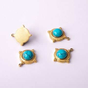 Zawieszka ze stali chirurgicznej z niebieskim howlitem w kolorze złotym 16mm