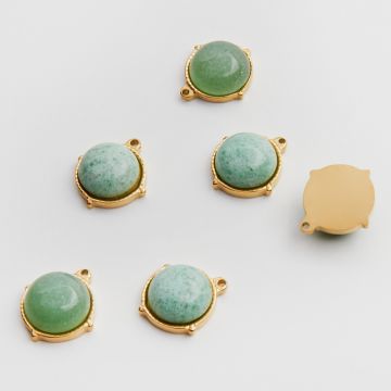 Zawieszka ze stali chirurgicznej z zielonym fluorytem w kolorze złotym 16mm