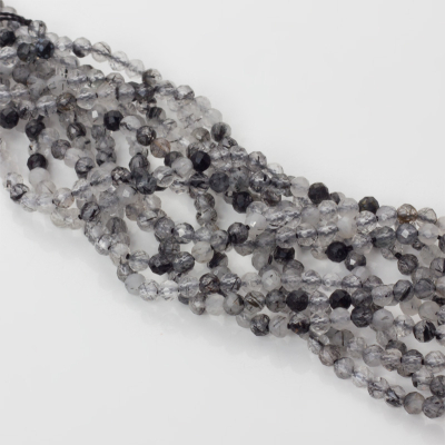 Kryształ g&oacute;rski z czarnym turmalinem kulka fasetowana 4mm