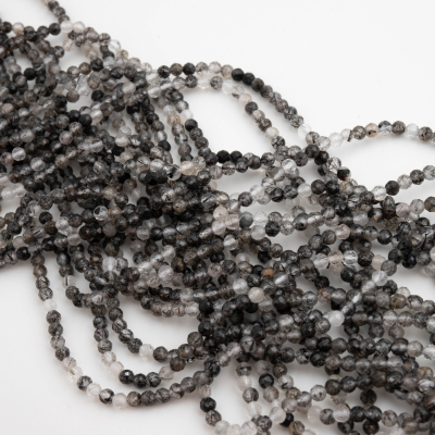 Kwarc z czarnym turmalinem kulka fasetowana 2,5mm