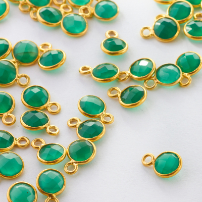 Onyks zielony krążek fasetowany w okuciu zawieszka AG925 6mm