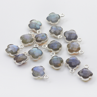 Labradoryt koniczyna marokańska fasetowana w okuciu AG925 8,5mm