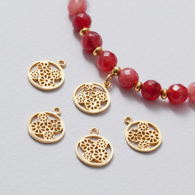 Zawieszka kwiatki w kółku złoty 11 mm pozłacana